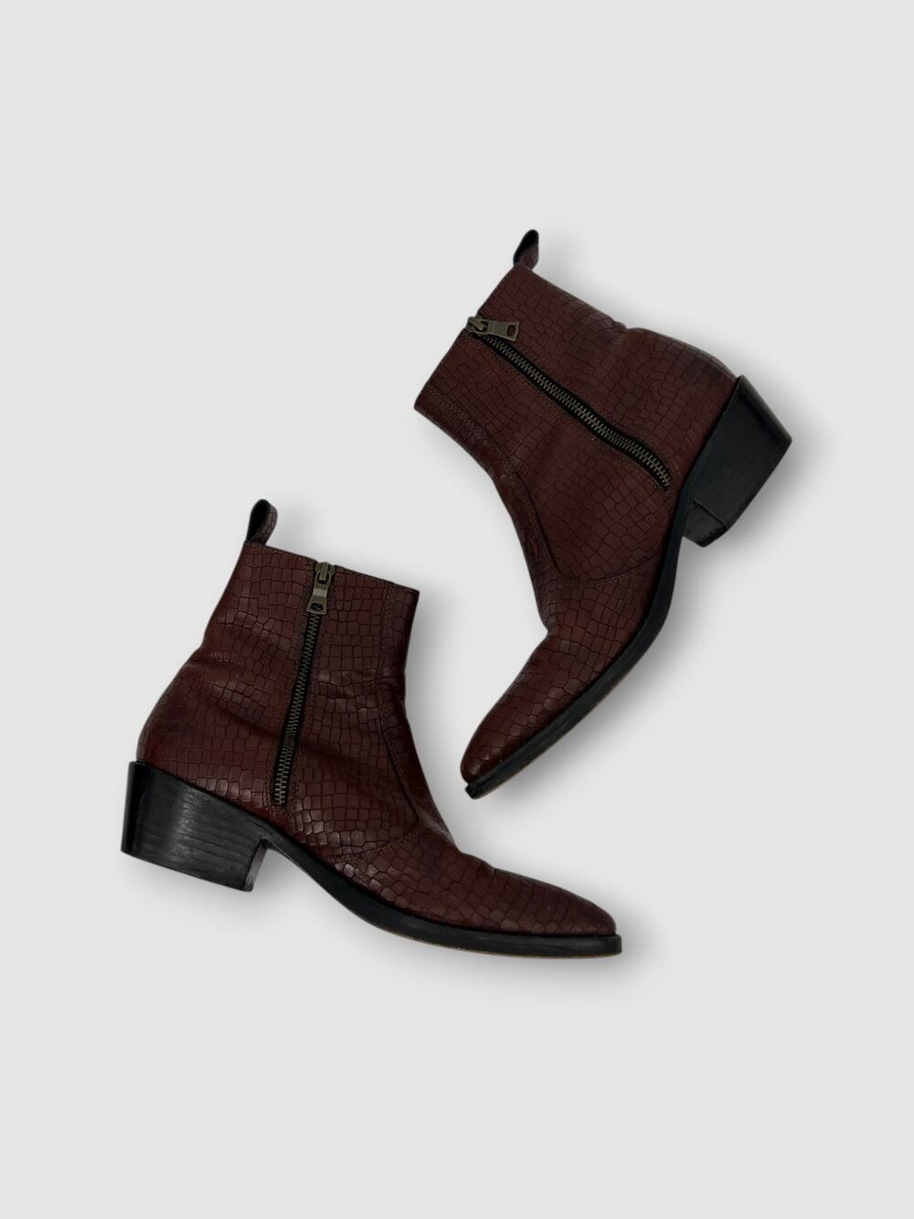 Straight to Hell Apparel Brown Croc Embossed Leather Western Zip Ankle Boots 8.5